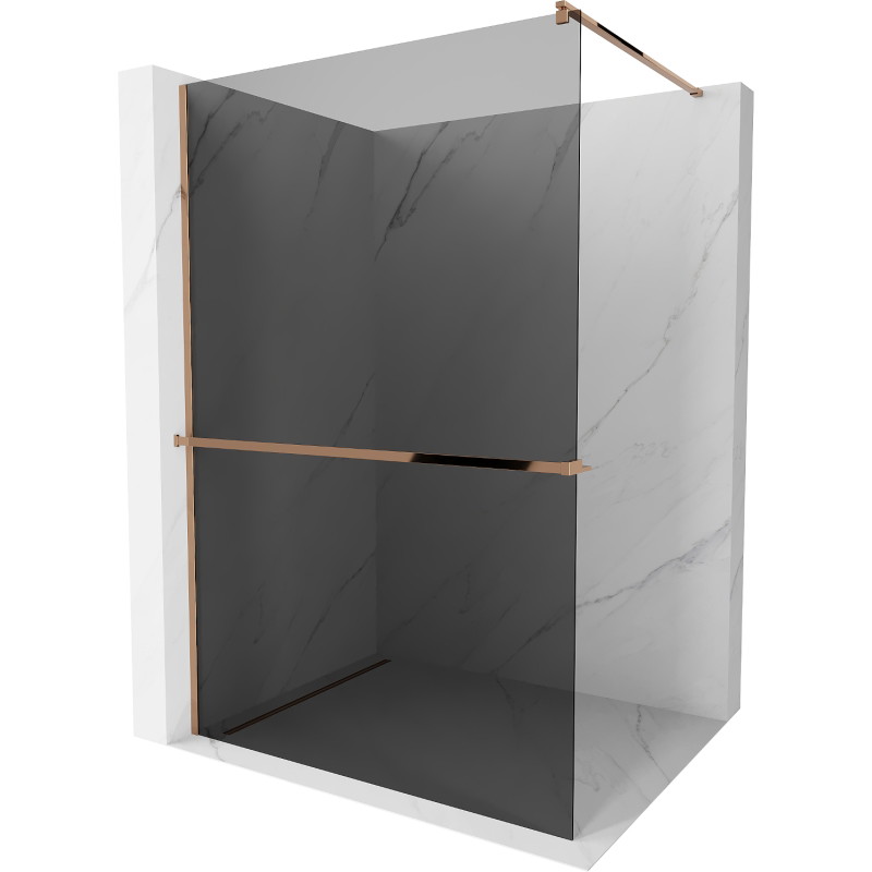Mexen Kioto+ shower wall with Walk-in shelf 120 x 200 cm, graphite, rose gold - 800-120-121-60-40