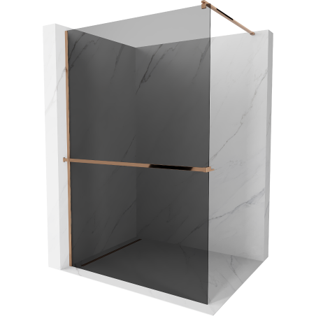 Mexen Kioto+ shower screen with a shelf and rail 120 x 200 cm, Graphite 8 mm, Rose gold - 800-120-121-60-40