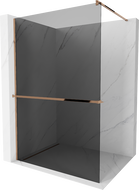 Mexen Kioto+ shower screen with a shelf and rail 120 x 200 cm, Graphite 8 mm, Rose gold - 800-120-121-60-40