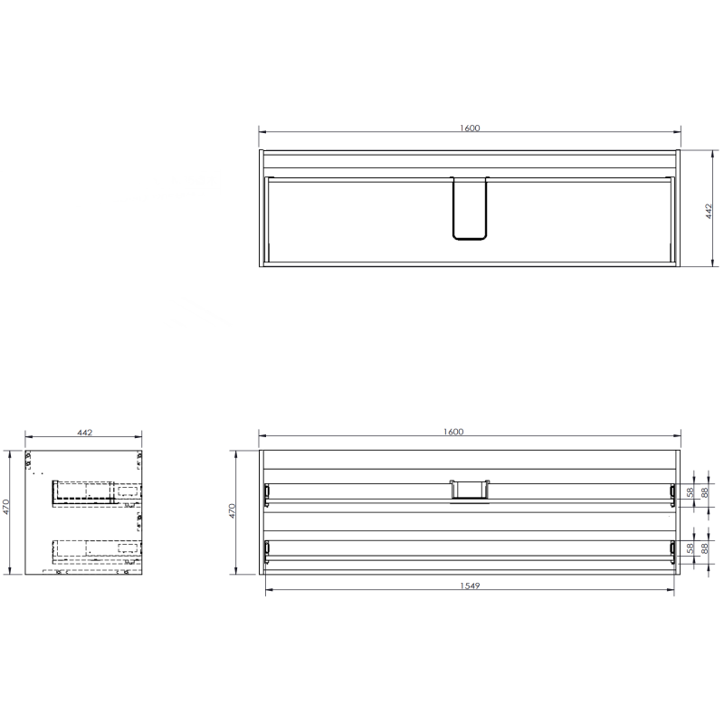 Mexen Orio 160 cm bathroom cabinet with Vela washbasin, 2 drawers, matte graphite/white matte - 91A10-16047-2-BFF66-W23M01