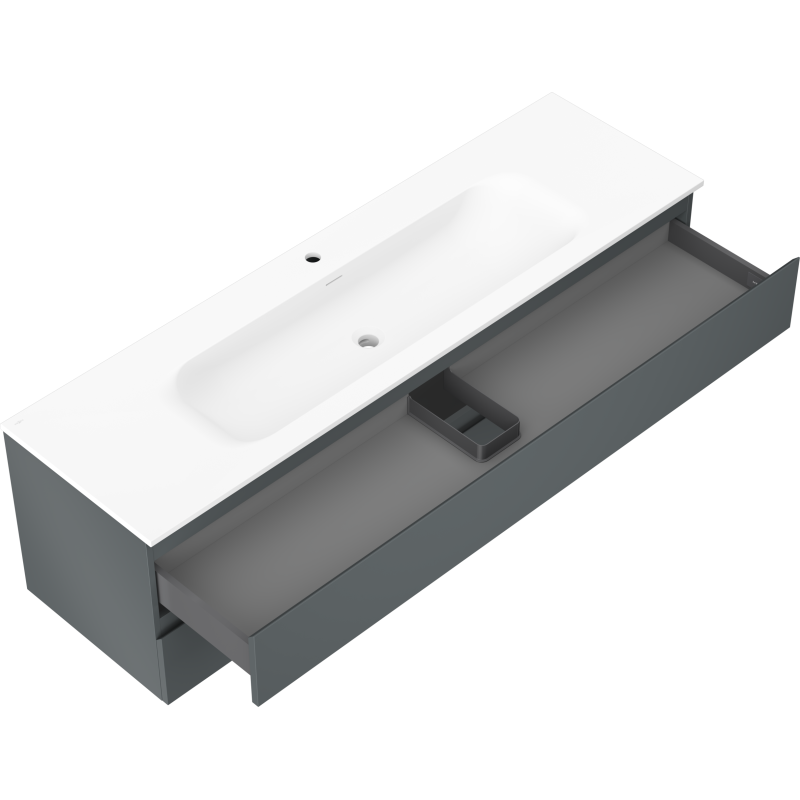 Mexen Orio 160 cm bathroom cabinet with Vela washbasin, 2 drawers, matte graphite/white matte - 91A10-16047-2-BFF66-W23M01