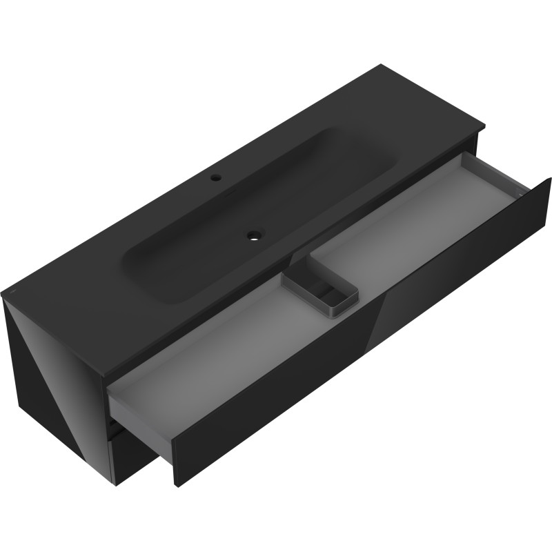 Mexen Orio 160 cm bathroom cabinet with sink Vela, 2 drawers, black gloss/black matte - 91A10-16047-2-BFF70-W23M71