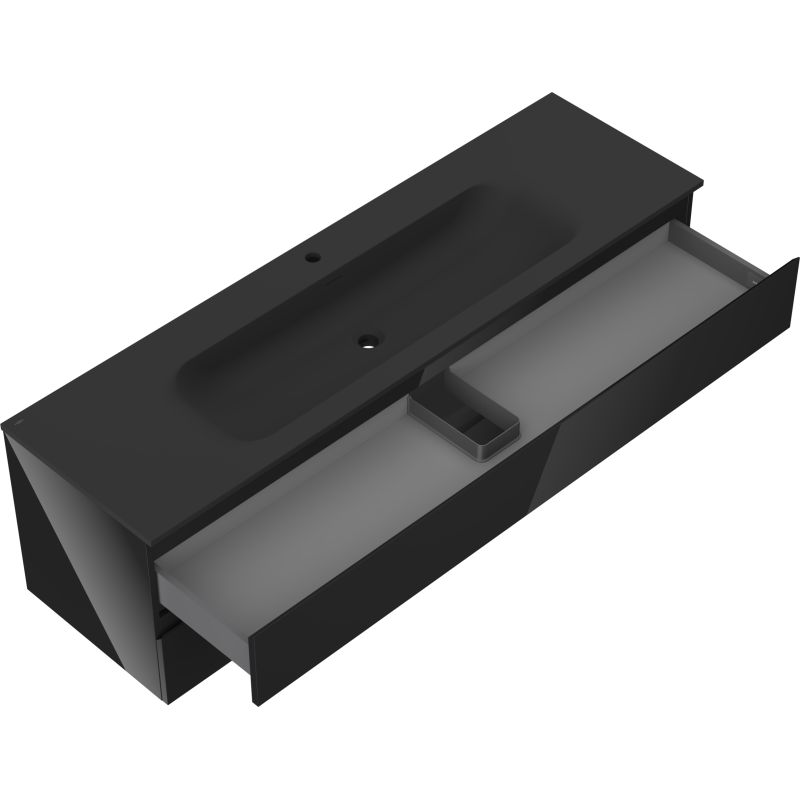 Mexen Orio bathroom cabinet 160 cm with Vela washbasin, 2 drawers, black gloss/black matt - 91A10-16047-2-BFF70-W23M71
