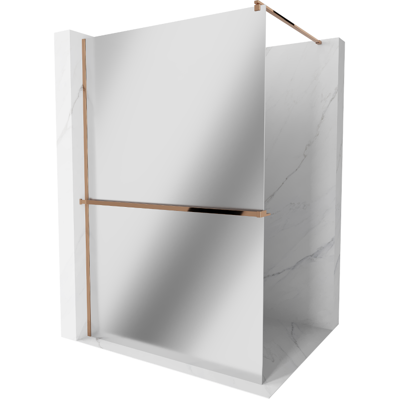 Mexen Kioto+ shower screen with a shelf and rail 100 x 200 cm, Mirror 8 mm, Rose gold - 800-100-121-60-50