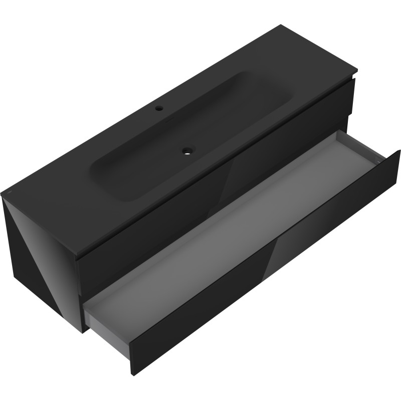 Mexen Orio 160 cm bathroom cabinet with sink Vela, 2 drawers, black gloss/black matte - 91A10-16047-2-BFF70-W23M71
