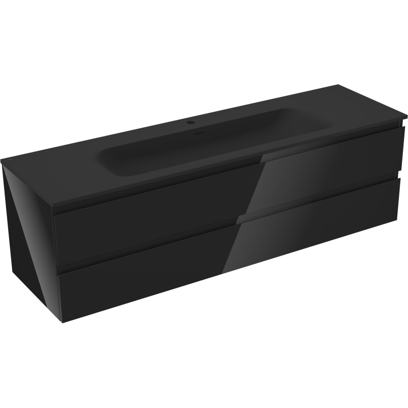 Mexen Orio 160 cm Bathroom Cabinet with Vela Washbasin, 2 Drawers, Black Gloss/Black Matte - 91A10-16047-2-BFF70-W23M71