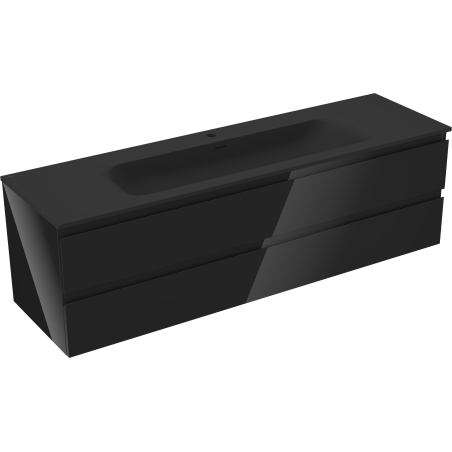 Mexen Orio bathroom cabinet 160 cm with Vela washbasin, 2 drawers, black gloss/black matt - 91A10-16047-2-BFF70-W23M71