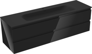 Mexen Orio 160 cm Bathroom Cabinet with Vela Washbasin, 2 Drawers, Black Gloss/Black Matte - 91A10-16047-2-BFF70-W23M71