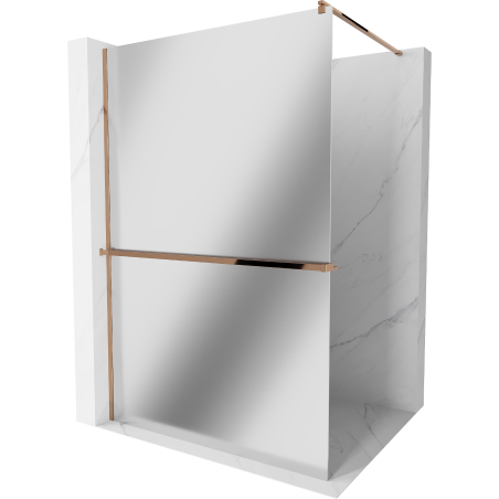 Mexen Kioto+ shower screen with a shelf and rail 120 x 200 cm, Mirror 8 mm, Rose gold - 800-120-121-60-50