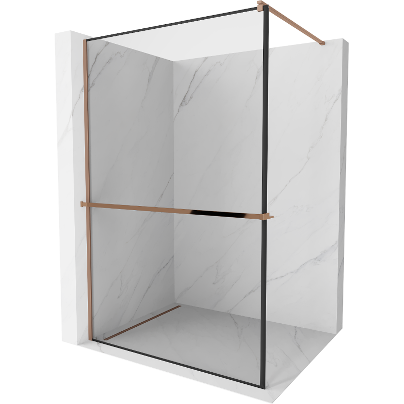 Mexen Kioto+ shower wall with shelf Walk-in 90 x 200 cm, black frame, pink gold - 800-090-121-60-70