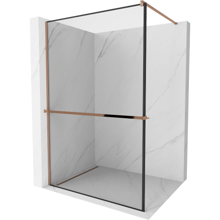 Mexen Kioto+ Walk-in shower wall with shelf 120 x 200 cm, black frame, pink gold - 800-120-121-60-70