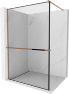 Mexen Kioto+ shower screen with a shelf and rail 120 x 200 cm, Transparent/Black pattern 8 mm Rose gold - 800-120-121-60-70
