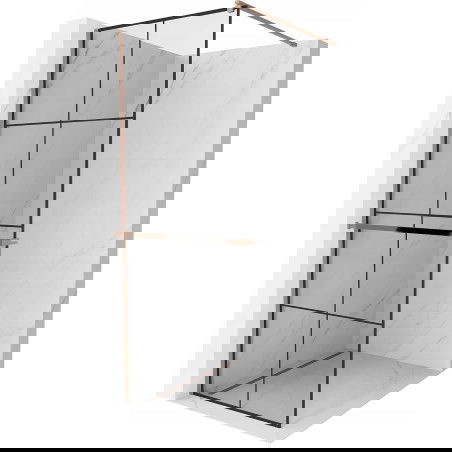 Mexen Kioto+ shower screen with a shelf and rail 80 x 200 cm, Transparent/Black pattern 8 mm, Rose gold - 800-080-121-60-77