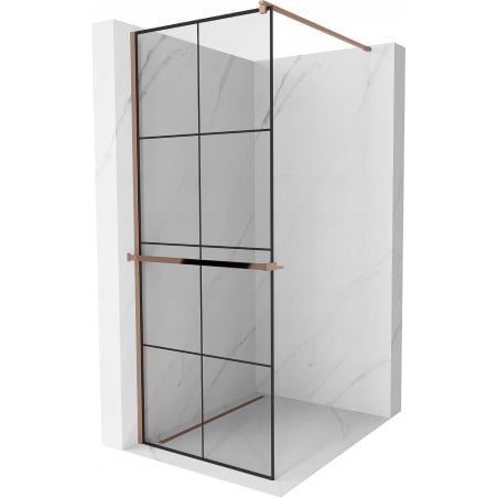 Mexen Kioto+ shower wall with shelf Walk-in 80 x 200 cm, black grid, rose gold - 800-080-121-60-77