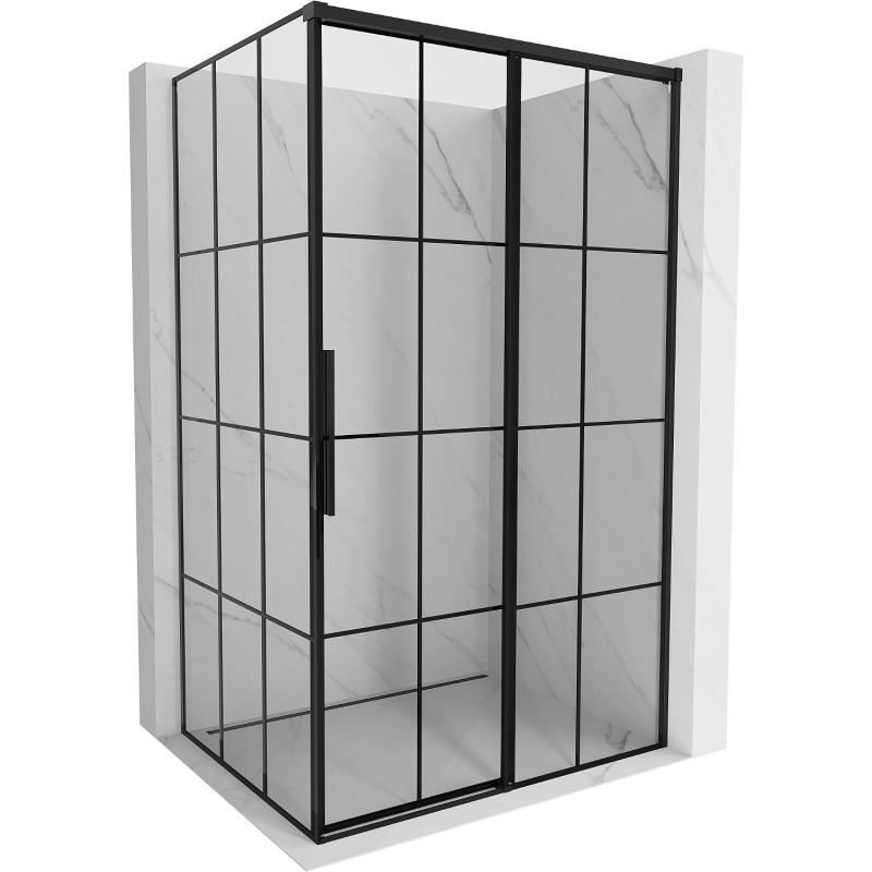 Mexen Rox right 150 x 85 cm sliding shower cabin, black grid, black - 8C2-150-085-70-77-P