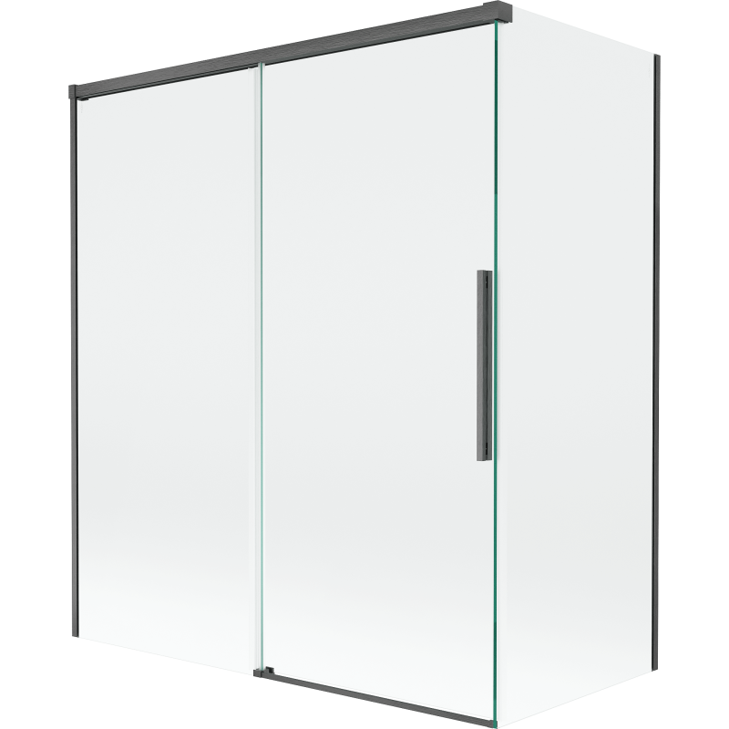 Mexen Rox folding bath screen 2-panel sliding 140 + 70 x 150 cm, transparent, brushed gun grey - 8C9-140-070-66-00