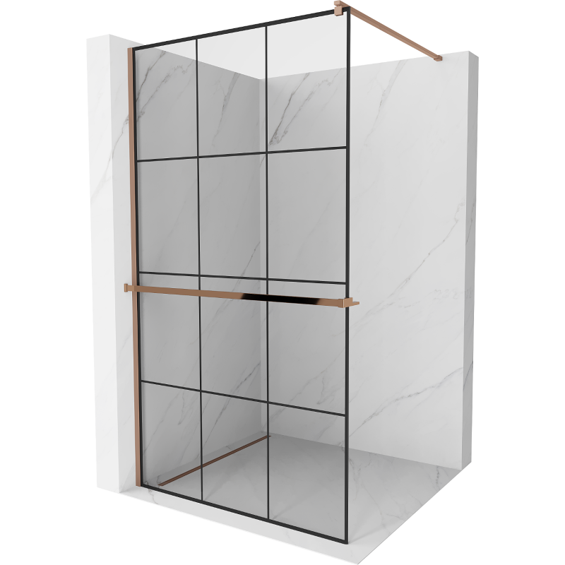 Mexen Kioto+ shower wall with shelf Walk-in 120 x 200 cm, black grid, rose gold - 800-120-121-60-77