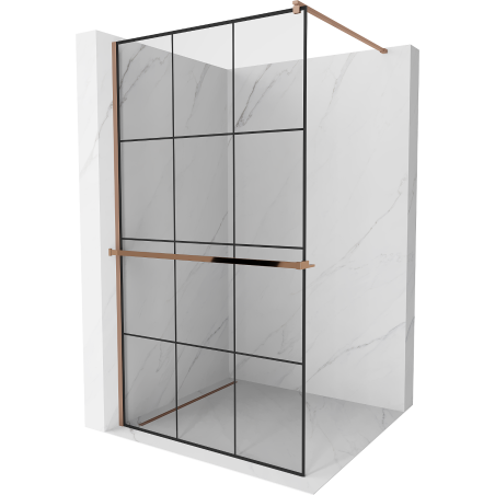 Mexen Kioto+ shower wall with shelf Walk-in 120 x 200 cm, black grid, rose gold - 800-120-121-60-77