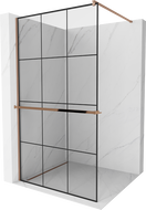 Mexen Kioto+ shower screen with a shelf and rail 120 x 200 cm, Transparent/Black pattern 8 mm Rose gold - 800-120-121-60-77