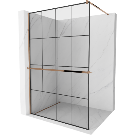 Mexen Kioto+ shower wall with Walk-in shelf 140 x 200 cm, black mesh, pink gold - 800-140-121-60-77