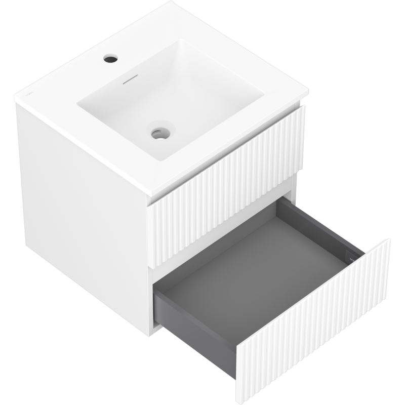 Mexen Rivel bathroom cabinet 50 cm with Otis washbasin, 2 drawers, grooved, white mat - 91A20-05047-2-BFF01-W18M01