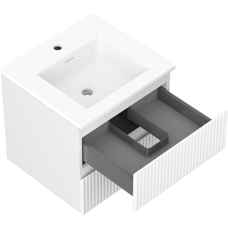 Mexen Rivel bathroom cabinet 50 cm with Otis washbasin, 2 drawers, grooved, white mat - 91A20-05047-2-BFF01-W18M01