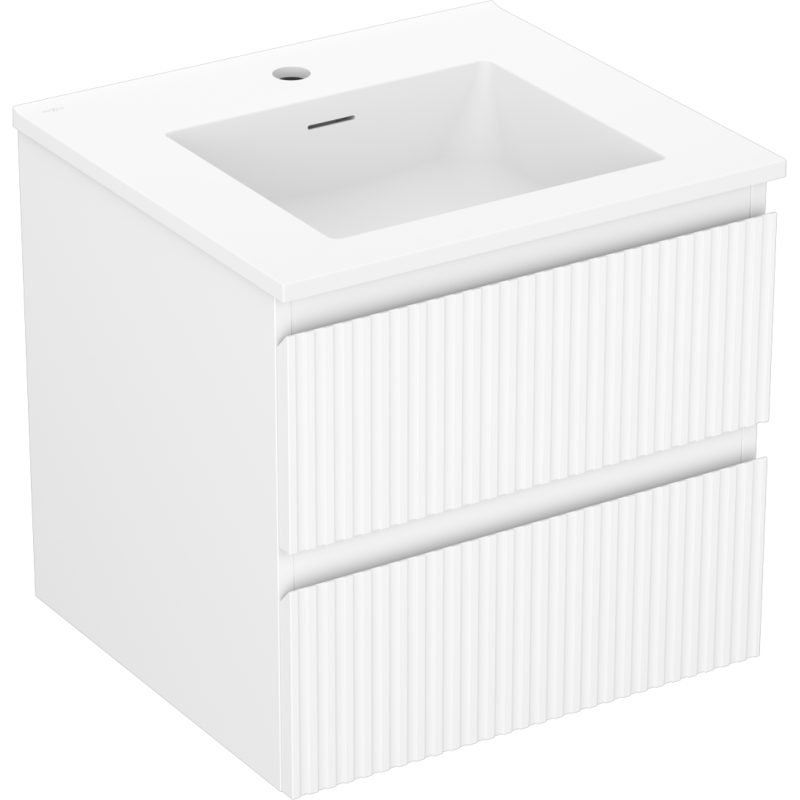 Mexen Rivel bathroom cabinet 50 cm with Otis washbasin, 2 drawers, grooved, white mat - 91A20-05047-2-BFF01-W18M01