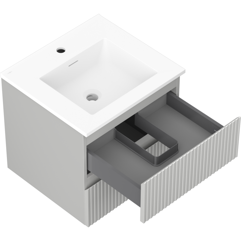 Mexen Rivel bathroom cabinet 50 cm with Otis sink, 2 drawers, fluted, grey matte/white matte - 91A20-05047-2-BFF62-W18M01