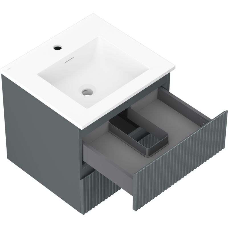 Mexen Rivel bathroom cabinet 50 cm with Otis sink, 2 drawers, fluted, graphite matte/white matte - 91A20-05047-2-BFF66-W18M01