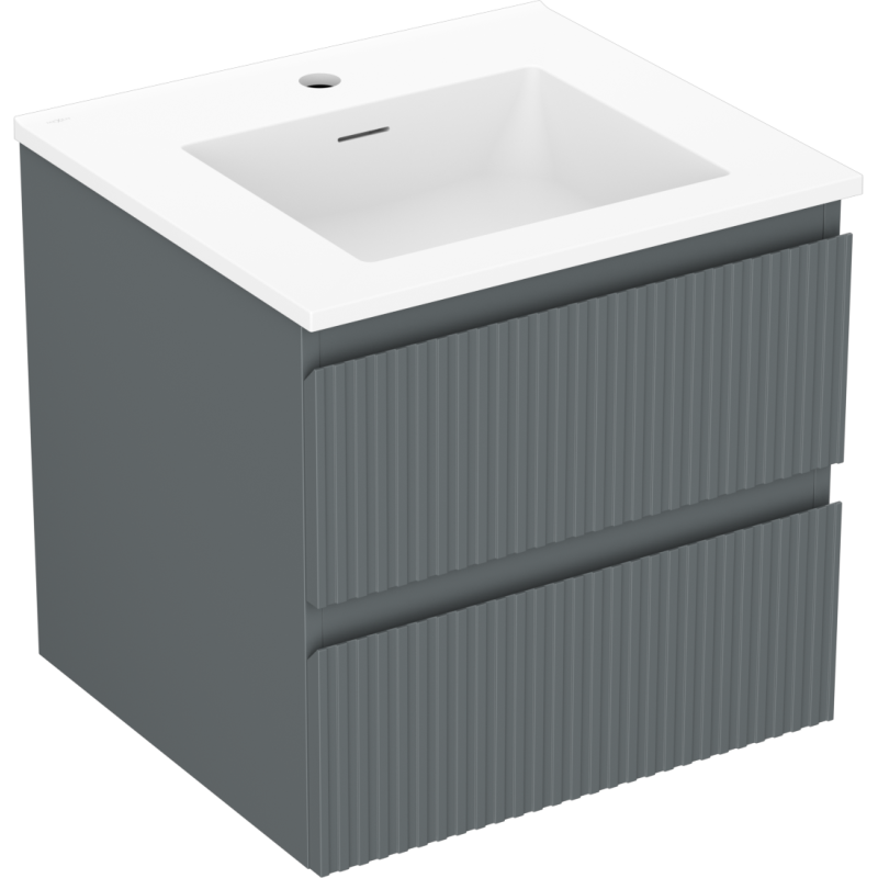 Mexen Rivel bathroom cabinet 50 cm with Otis sink, 2 drawers, fluted, graphite matte/white matte - 91A20-05047-2-BFF66-W18M01