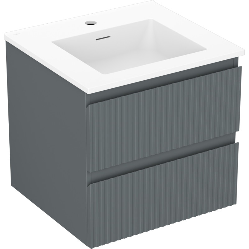 Mexen Rivel bathroom cabinet 50 cm with sink Otis, 2 drawers, grooved, graphite matte/white matte - 91A20-05047-2-BFF66-W18M01