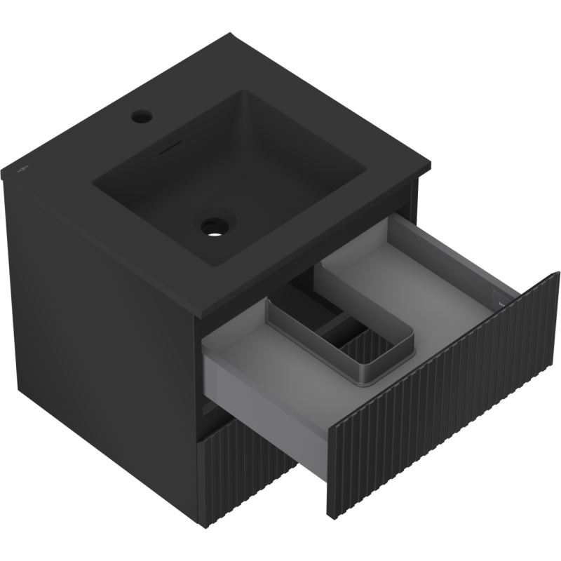 Mexen Rivel bathroom cabinet 50 cm with Otis basin, 2 drawers, ribbed, black matt - 91A20-05047-2-BFF71-W18M71