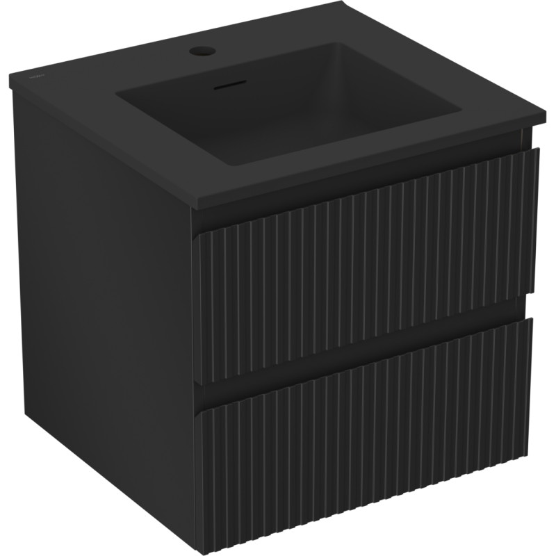 Mexen Rivel 50 cm Bathroom Cabinet with Otis Sink, 2 Drawers, Fluted, Matte Black - 91A20-05047-2-BFF71-W18M71