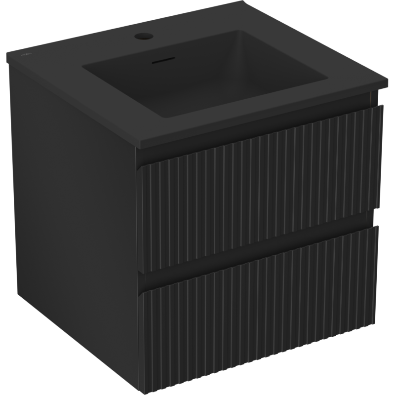 Mexen Rivel bathroom cabinet 50 cm with Otis basin, 2 drawers, ribbed, black matt - 91A20-05047-2-BFF71-W18M71