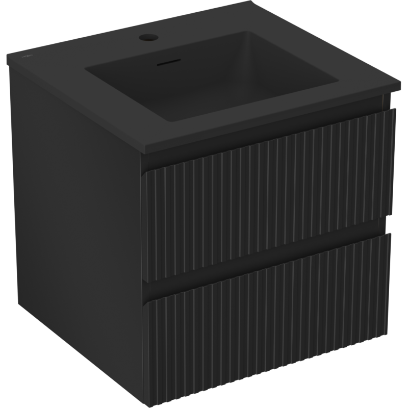 Mexen Rivel bathroom cabinet 50 cm with Otis sink, 2 drawers, grooved, black matte - 91A20-05047-2-BFF71-W18M71