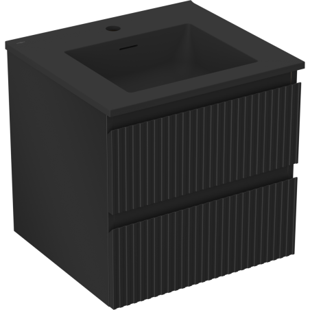 Mexen Rivel bathroom cabinet 50 cm with Otis basin, 2 drawers, ribbed, black matt - 91A20-05047-2-BFF71-W18M71