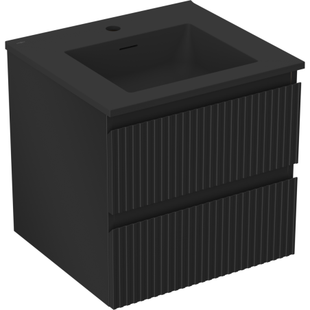 Mexen Rivel bathroom cabinet 50 cm with Otis sink, 2 drawers, grooved, black matte - 91A20-05047-2-BFF71-W18M71