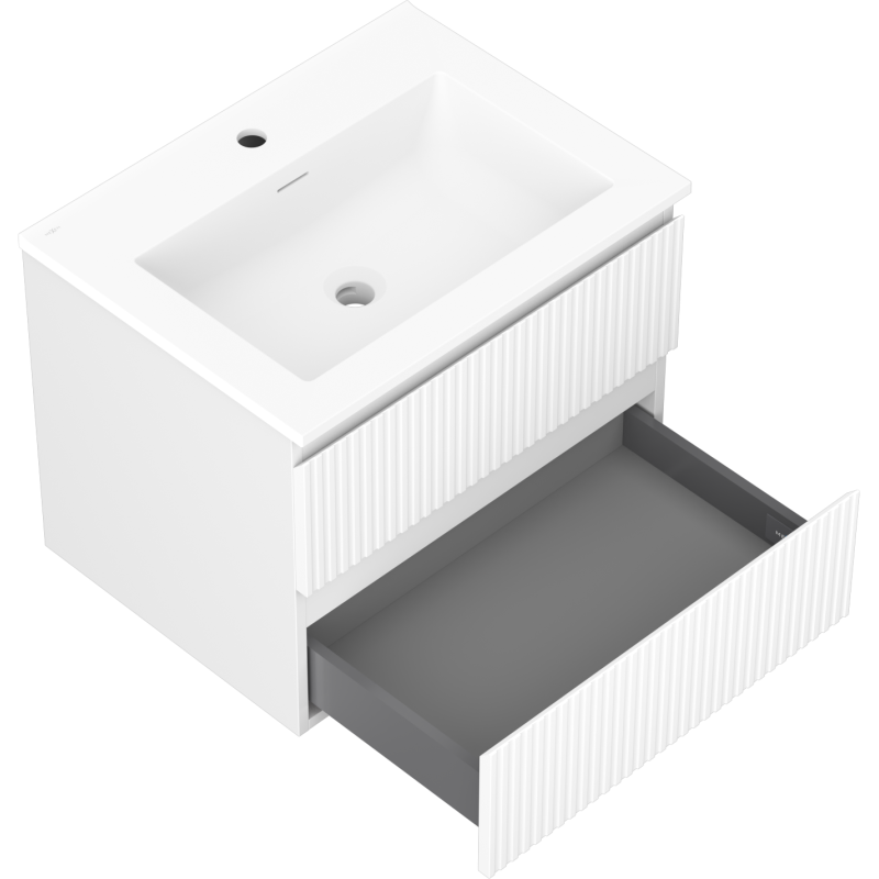 Mexen Rivel bathroom cabinet 60 cm with Otis sink, 2 drawers, fluted, white matt - 91A20-06047-2-BFF01-W18M01