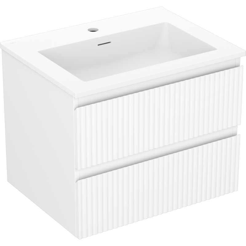 Mexen Rivel bathroom cabinet 60 cm with Otis sink, 2 drawers, fluted, white matte - 91A20-06047-2-BFF01-W18M01