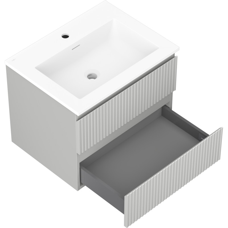 Mexen Rivel 60 cm Bathroom Cabinet with Otis Sink, 2 Drawers, Grooved, Gray Matte/White Matte - 91A20-06047-2-BFF62-W18M01