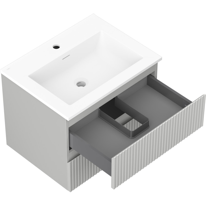 Mexen Rivel 60 cm Bathroom Cabinet with Otis Sink, 2 Drawers, Grooved, Gray Matte/White Matte - 91A20-06047-2-BFF62-W18M01