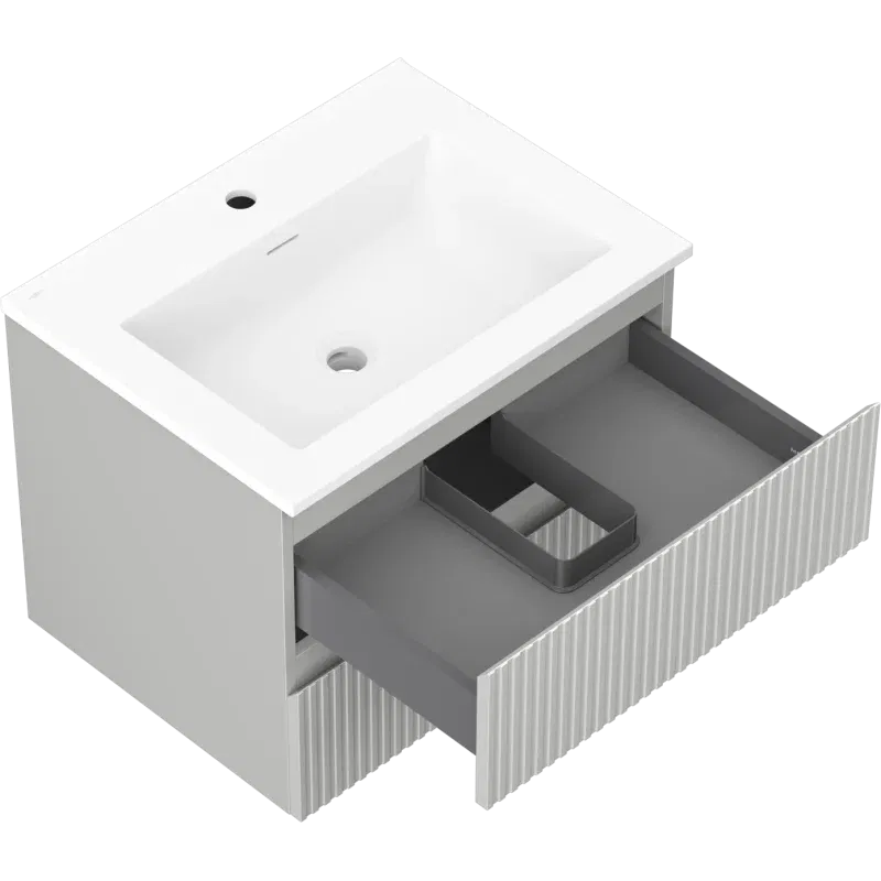 Mexen Rivel bathroom cabinet 60 cm with Otis washbasin, 2 drawers, grooved, gray matte/white matte - 91A20-06047-2-BFF62-W18M01