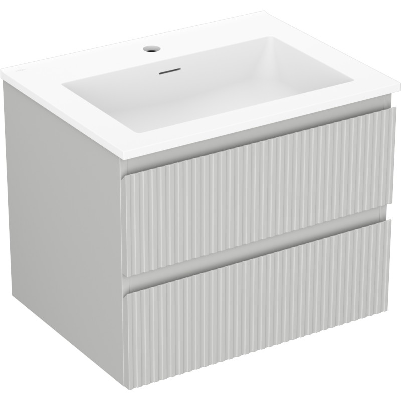 Mexen Rivel 60 cm Bathroom Cabinet with Otis Sink, 2 Drawers, Grooved, Gray Matte/White Matte - 91A20-06047-2-BFF62-W18M01