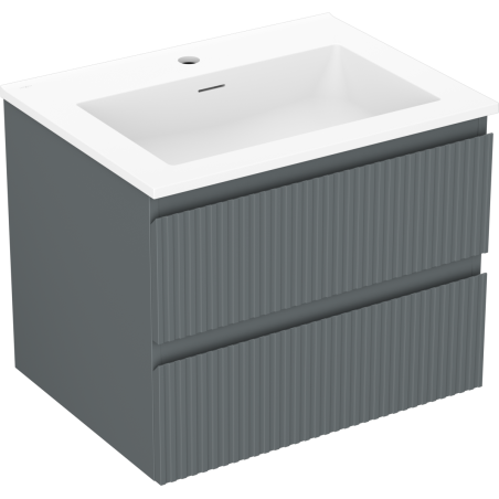 Mexen Rivel bathroom cabinet 60 cm with sink Otis, 2 drawers, fluted, graphite matte/white matte - 91A20-06047-2-BFF66-W18M0