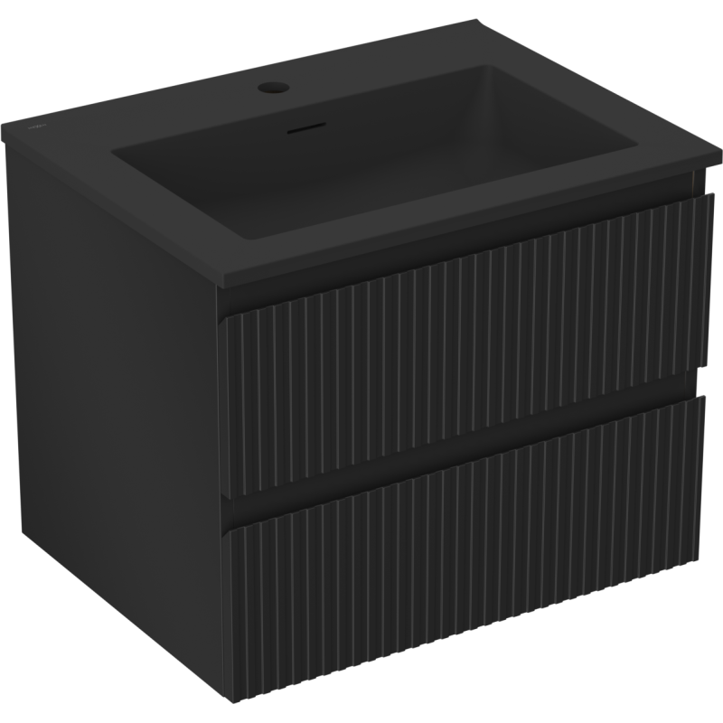 Mexen Rivel bathroom cabinet 60 cm with Otis sink, 2 drawers, fluted, black matte - 91A20-06047-2-BFF71-W18M71