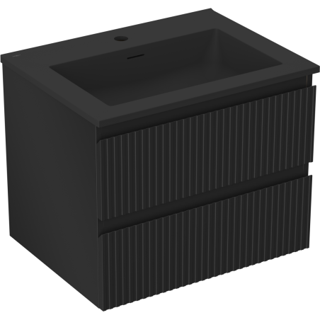 Mexen Rivel bathroom cabinet 60 cm with Otis sink, 2 drawers, fluted, black matte - 91A20-06047-2-BFF71-W18M71