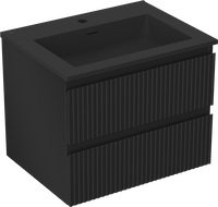 Mexen Rivel 60 cm Bathroom Cabinet with Otis Sink, 2 Drawers, Grooved, Black Matte - 91A20-06047-2-BFF71-W18M71