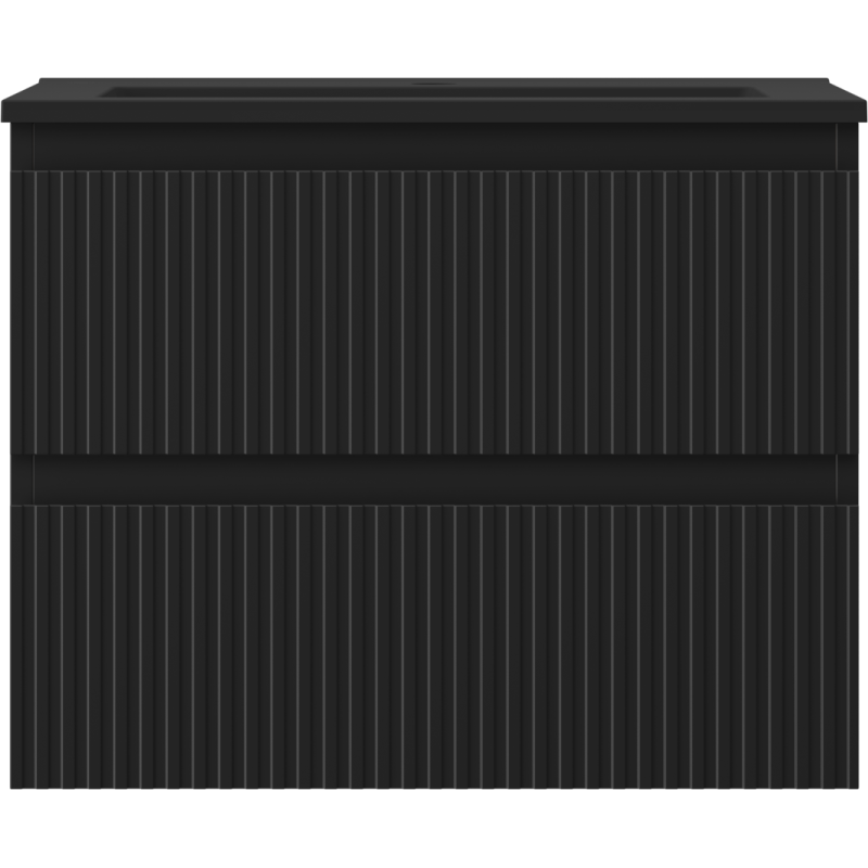 Mexen Rivel 60 cm Bathroom Cabinet with Otis Sink, 2 Drawers, Grooved, Black Matte - 91A20-06047-2-BFF71-W18M71
