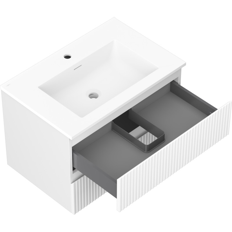Mexen Rivel 70 cm bathroom cabinet with sink Otis, 2 drawers, fluted, white matte - 91A20-07047-2-BFF01-W18M01