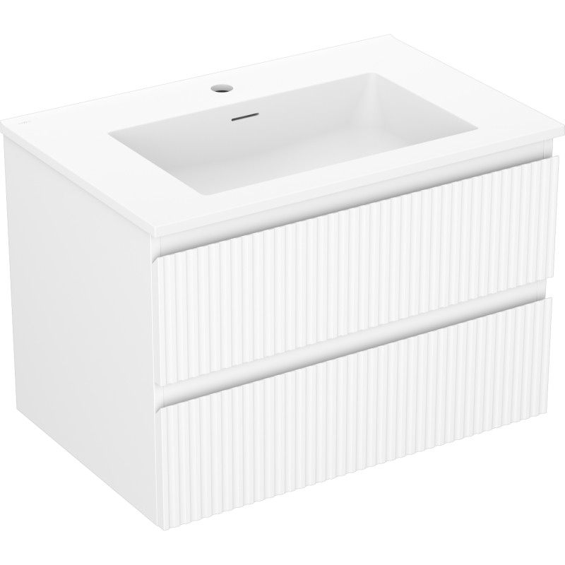 Mexen Rivel 70 cm bathroom cabinet with sink Otis, 2 drawers, fluted, white matte - 91A20-07047-2-BFF01-W18M01